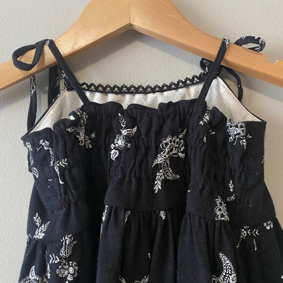 Handmade Children's Cotton Black White Floral Lace Tie Spaghetti Strap Dress - Picture 9 of 14